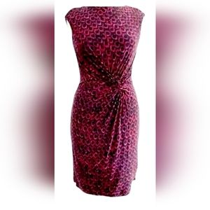 Lauren Ralph Lauren Women's Sleeveless Dress Knot Waist Stretch Burgundy/Black 6